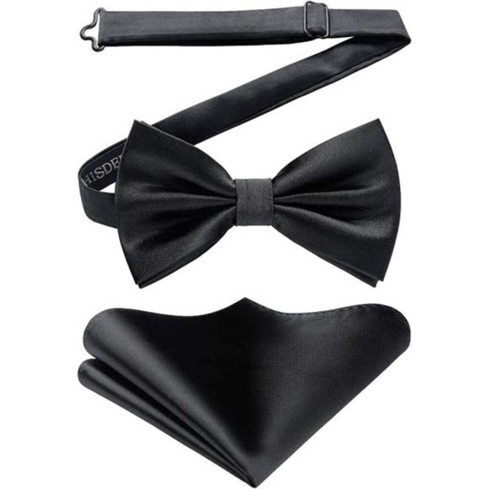 Bow Ties for Men Solid Color PreTie Bow Tie and Pocket Square Set Classic Formal - Picture 7 of 7
